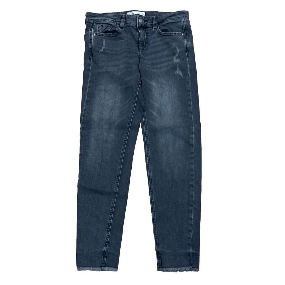 Zara Stretch Skinny Denim Pants Jeans G-pan Slim Raw‎ Hem Bottom Swash Size 2